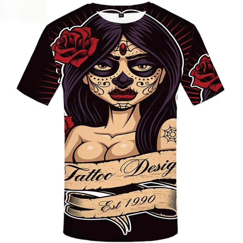 Skull T shirts Men Rose Shirt Print Graffiti Tshirts Cool Short Sleeve Punk Rock