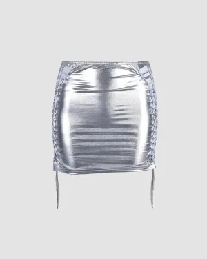 Solaria – Side shoelace detail – Metallic mini skirt