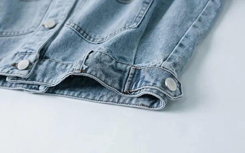Spring Autumn Denim Jacket Women Fashion Sequin Short Lapel Jean Coats Woman Casual  Full Sleeve Loose Button Coat
