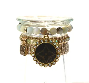 Stone Agate and Cross- Stacked bracelet circle Gold clear