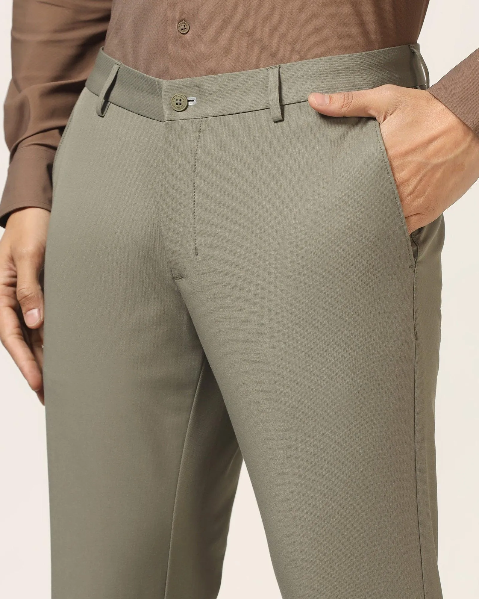 TechPro Slim Fit B-91 Casual Thyme Green Solid Khakis - Borros