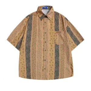 Vertical Stripes Small Floral Short-sleeved Casual Shirt