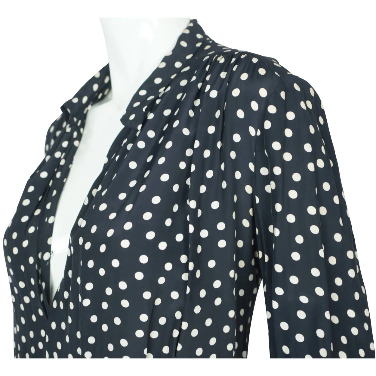 Vintage 1930s Day Dress Navy Blue with White Polka Dots Casually Young Size L XL