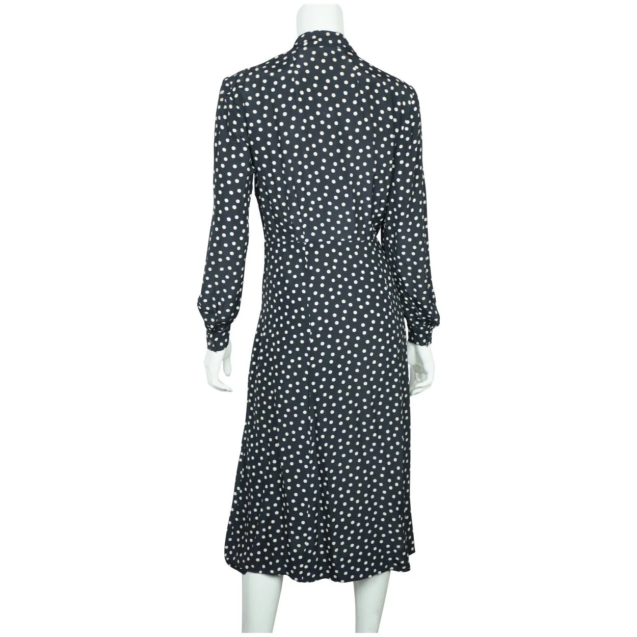 Vintage 1930s Day Dress Navy Blue with White Polka Dots Casually Young Size L XL