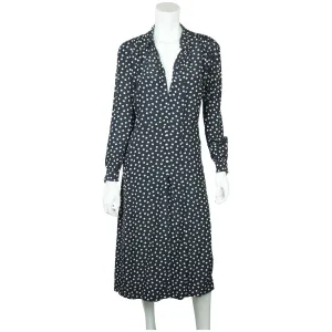 Vintage 1930s Day Dress Navy Blue with White Polka Dots Casually Young Size L XL
