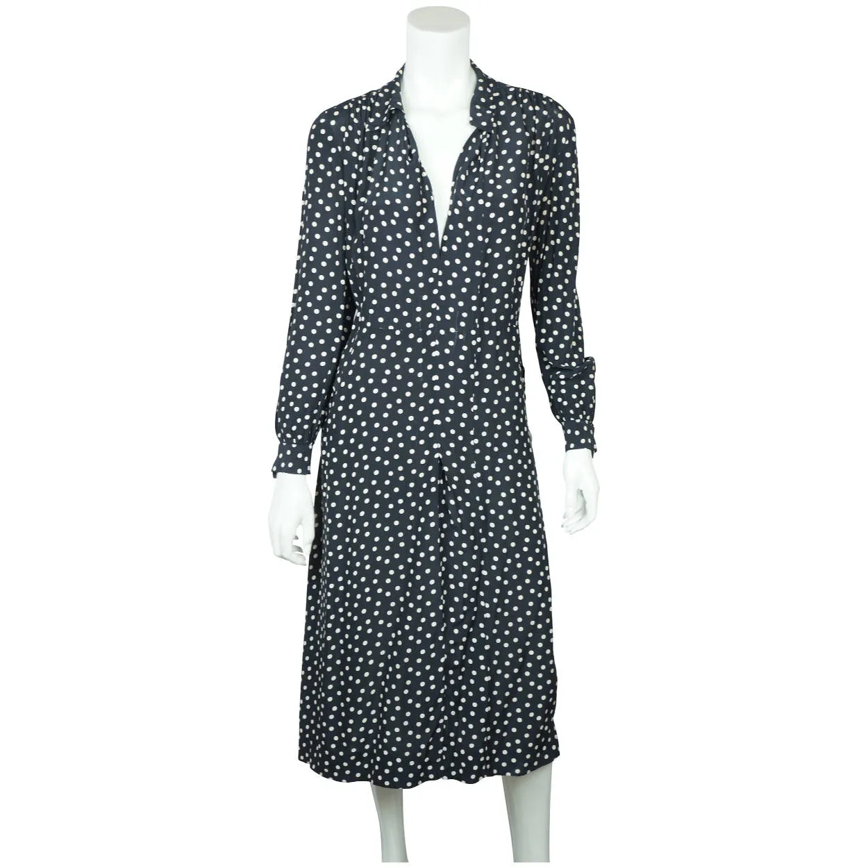 Vintage 1930s Day Dress Navy Blue with White Polka Dots Casually Young Size L XL