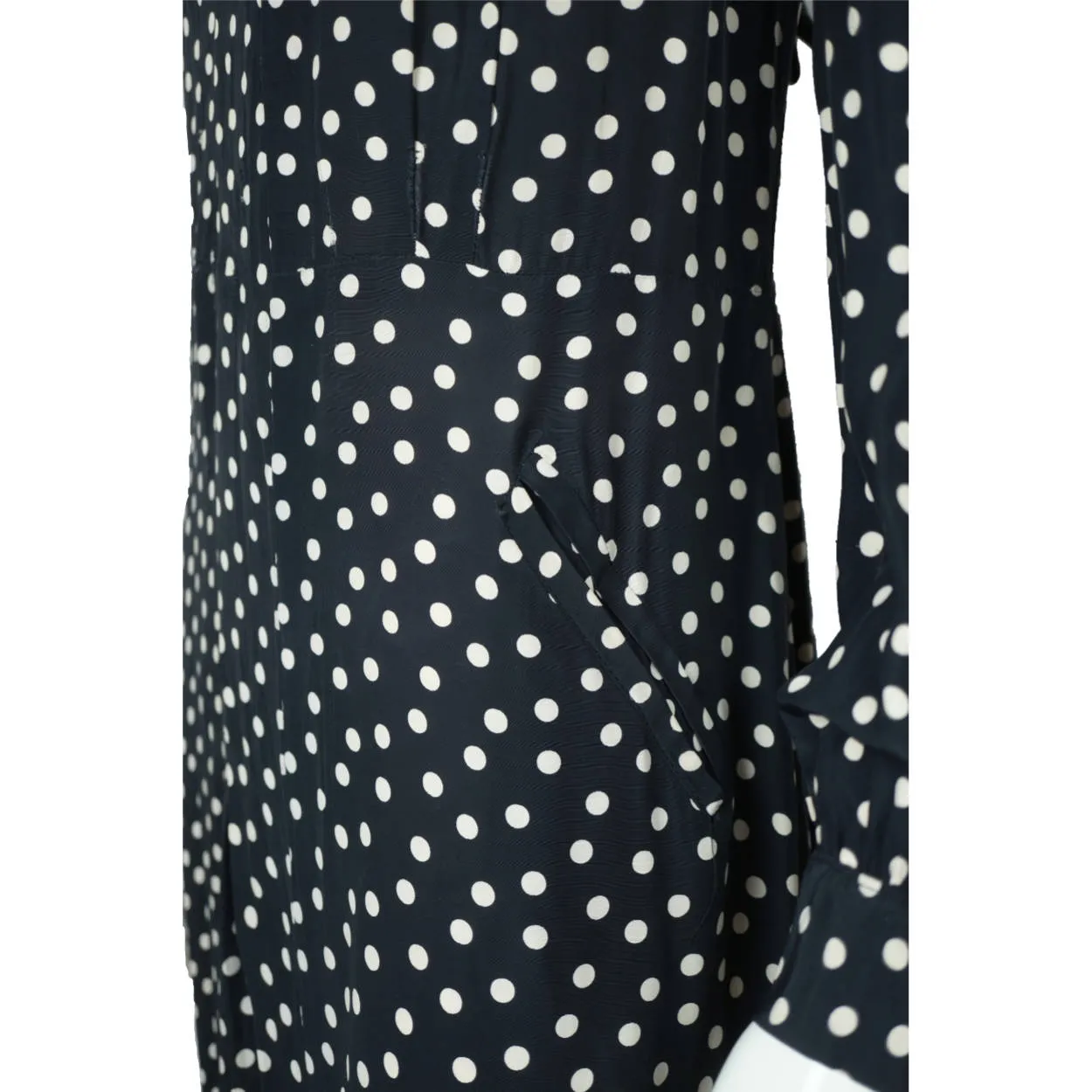 Vintage 1930s Day Dress Navy Blue with White Polka Dots Casually Young Size L XL