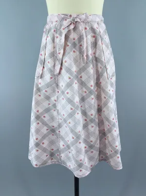 Vintage 1970s Wrap Skirt with Pink Rose Floral Print