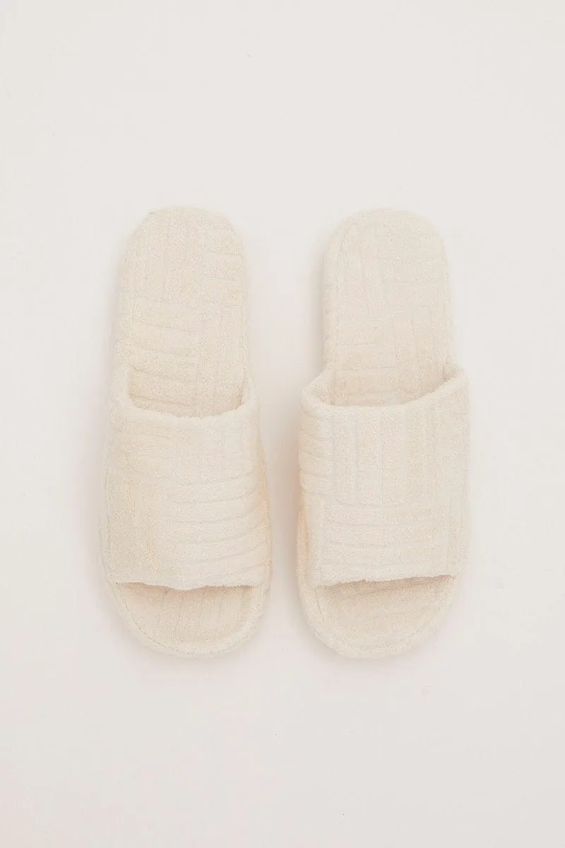 White Corduroy Detail Slippers