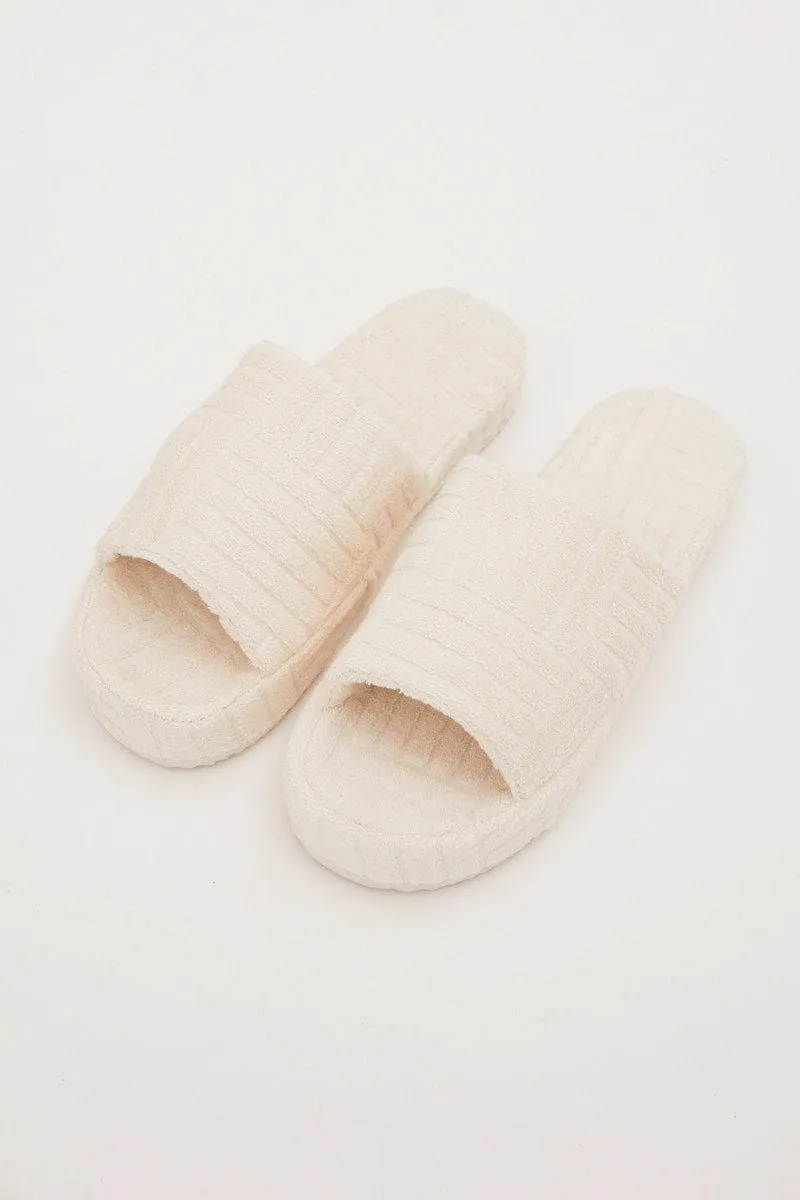 White Corduroy Detail Slippers