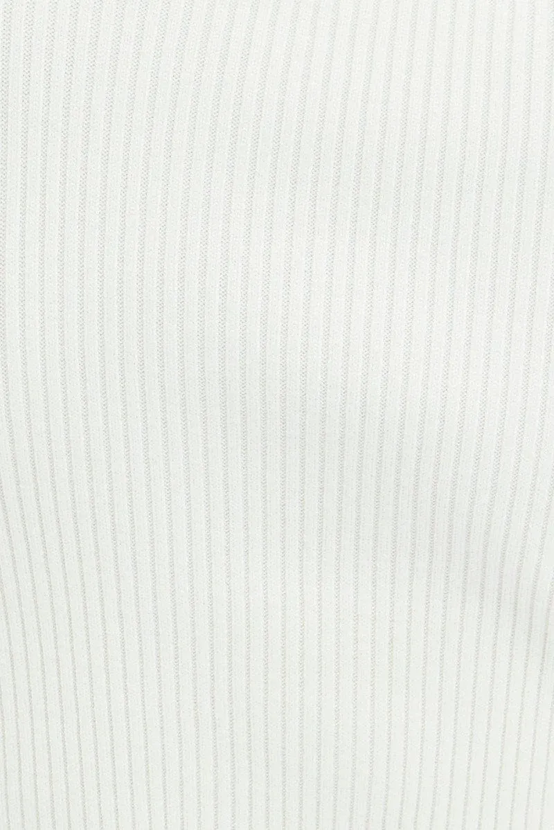White Knit Top Long Sleeve Front Knot Detail Crop