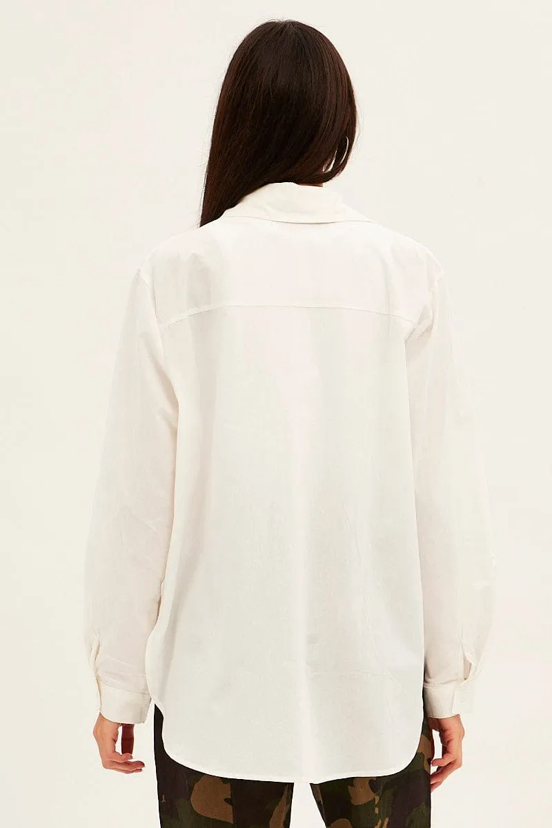 White Oversized Shirt Long Sleeve Button Front