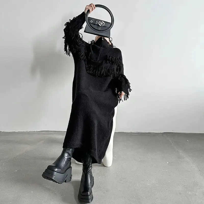 Winter Chic: Women's Fashionable Fringed Knit Dress