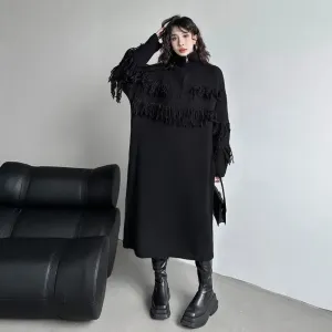 Winter Chic: Women's Fashionable Fringed Knit Dress