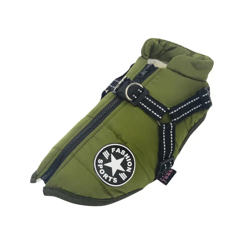 Winter Warm Waterproof Dog Jacket with Integrated Harness