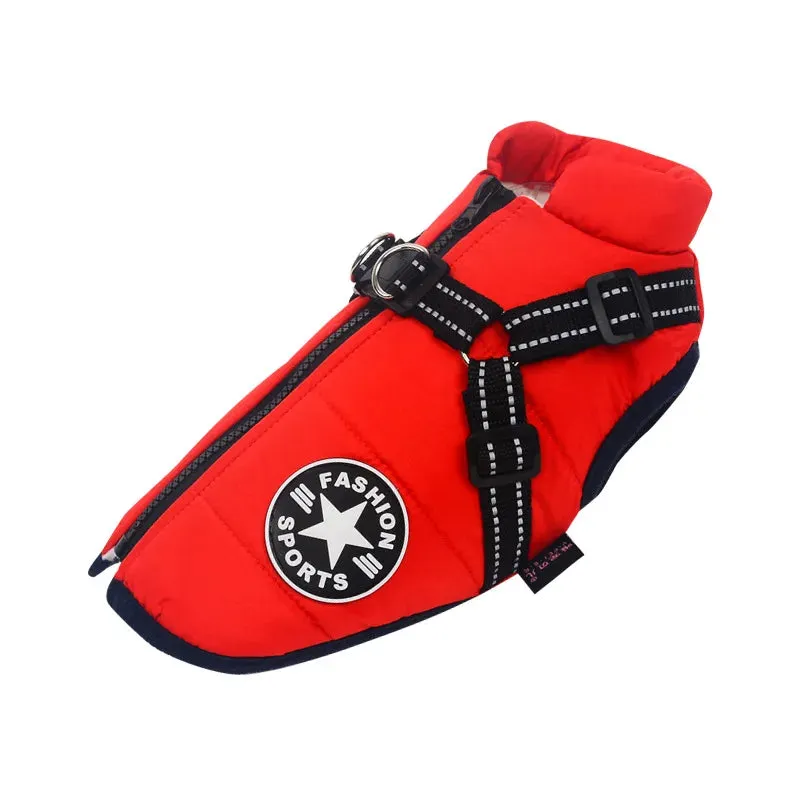 Winter Warm Waterproof Dog Jacket with Integrated Harness