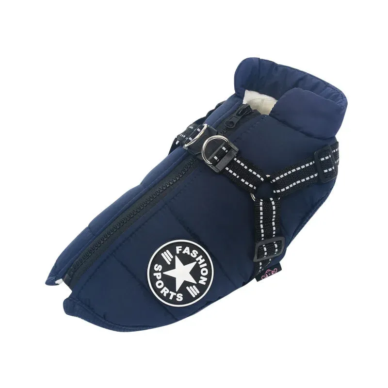 Winter Warm Waterproof Dog Jacket with Integrated Harness