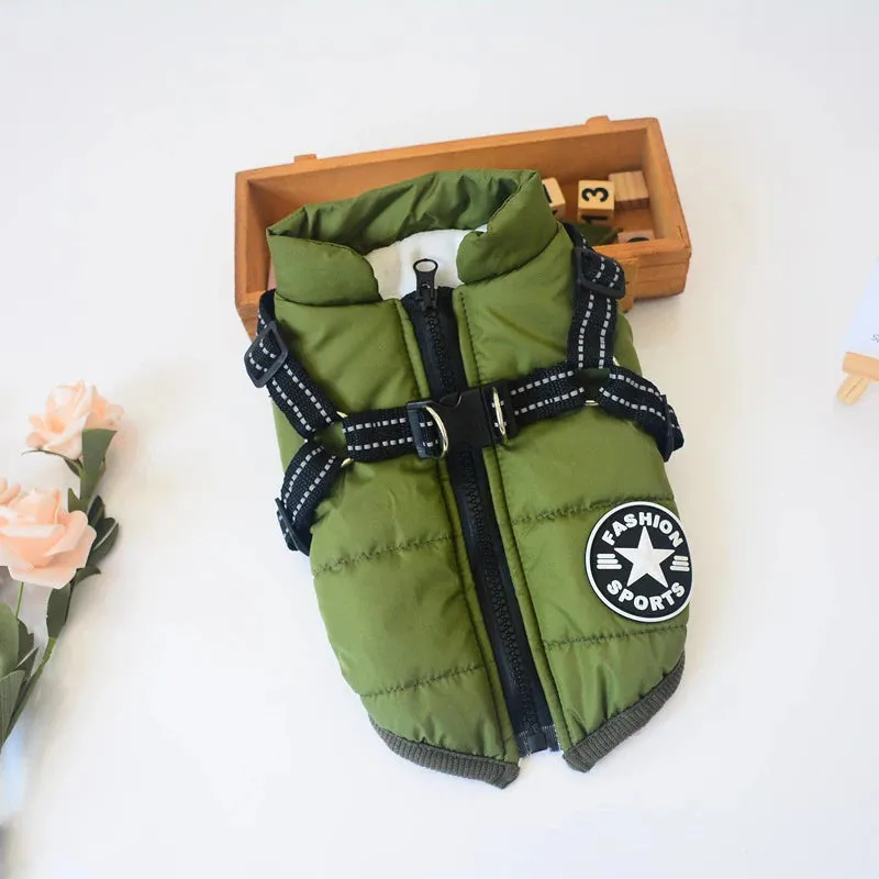 Winter Warm Waterproof Dog Jacket with Integrated Harness