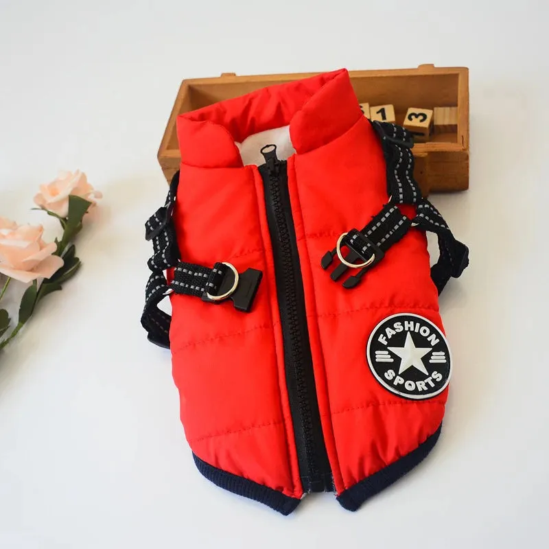 Winter Warm Waterproof Dog Jacket with Integrated Harness