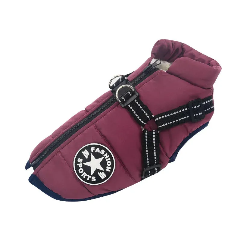 Winter Warm Waterproof Dog Jacket with Integrated Harness