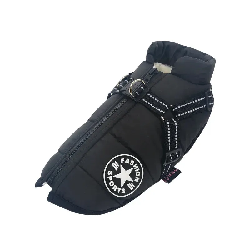 Winter Warm Waterproof Dog Jacket with Integrated Harness