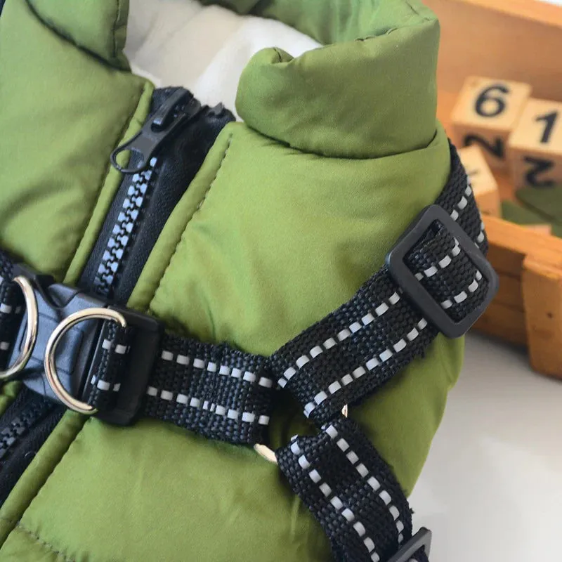 Winter Warm Waterproof Dog Jacket with Integrated Harness