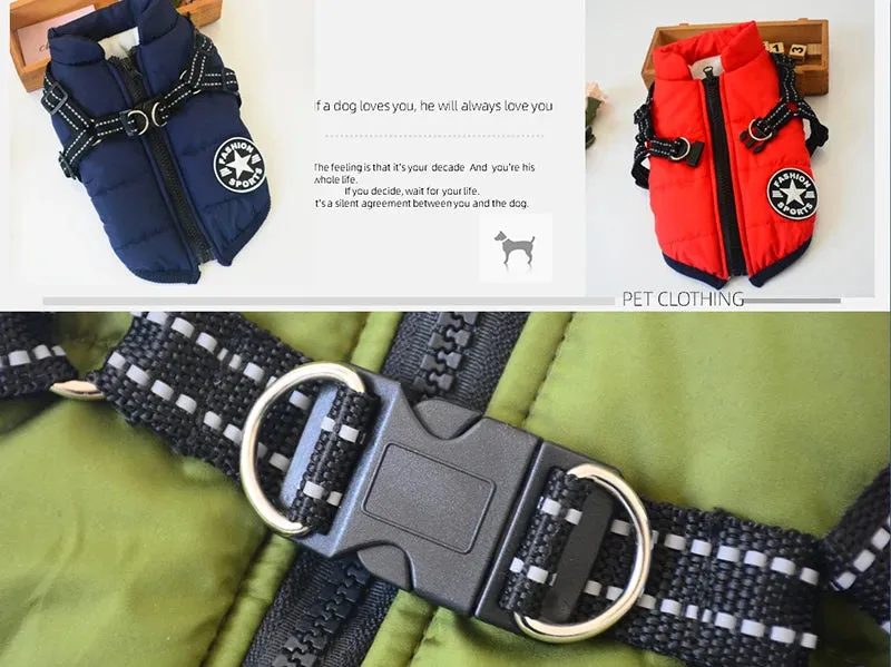 Winter Warm Waterproof Dog Jacket with Integrated Harness