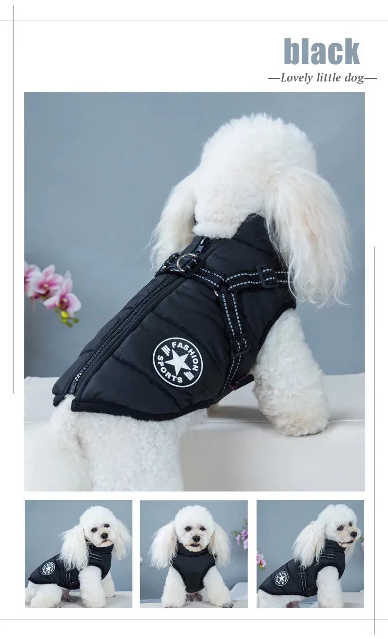 Winter Warm Waterproof Dog Jacket with Integrated Harness