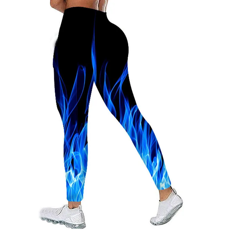 Wjczt Sport Leggings Women 3D Digital Fire Printed Tights Yoga Pants Flame Gym Clothing Femme Workout Leggins Ladies Leginsy Damskie