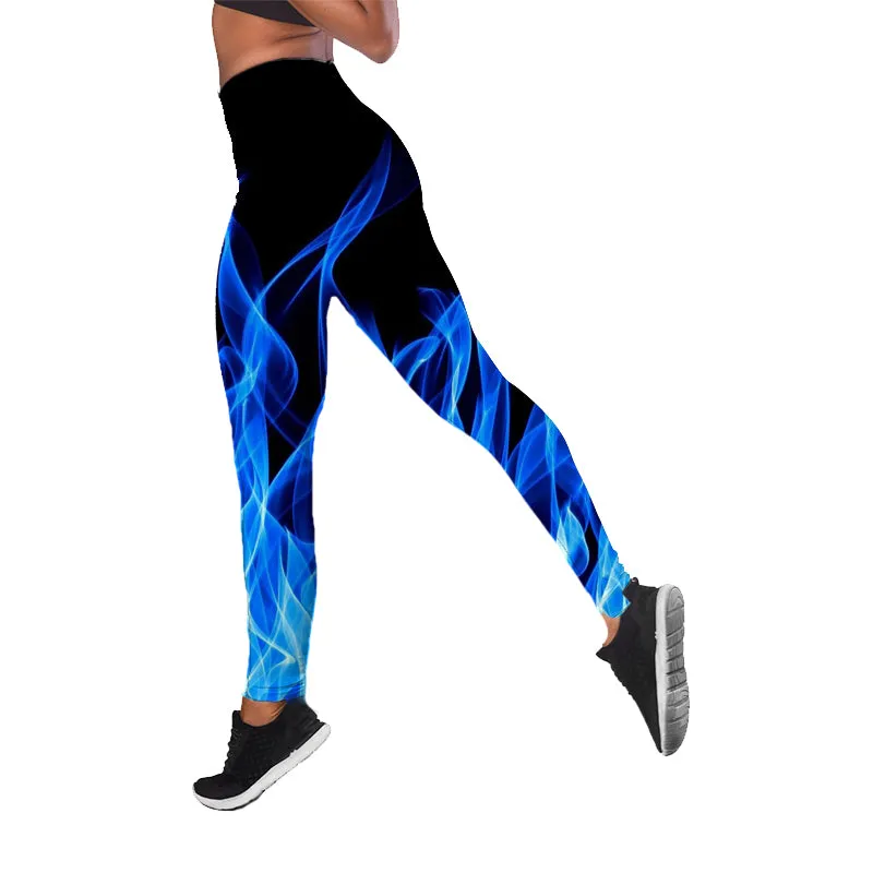 Wjczt Sport Leggings Women 3D Digital Fire Printed Tights Yoga Pants Flame Gym Clothing Femme Workout Leggins Ladies Leginsy Damskie