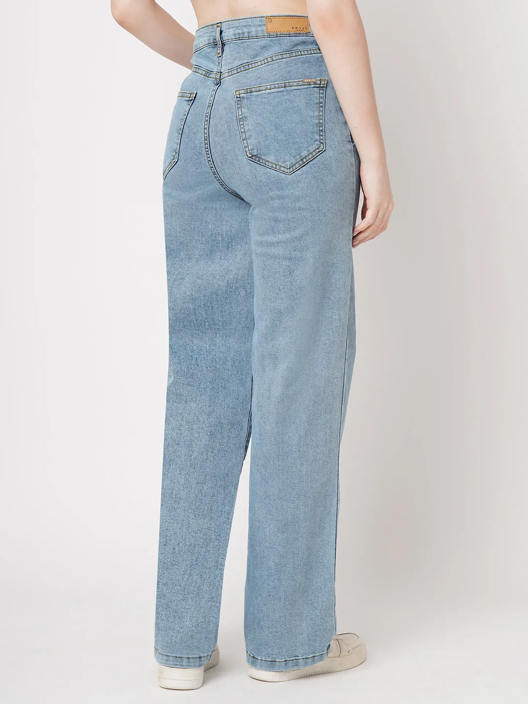 Women Black & Blue High-Rise Loose Straight Jeans