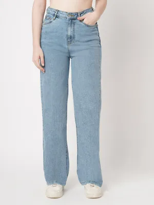 Women Black & Blue High-Rise Loose Straight Jeans