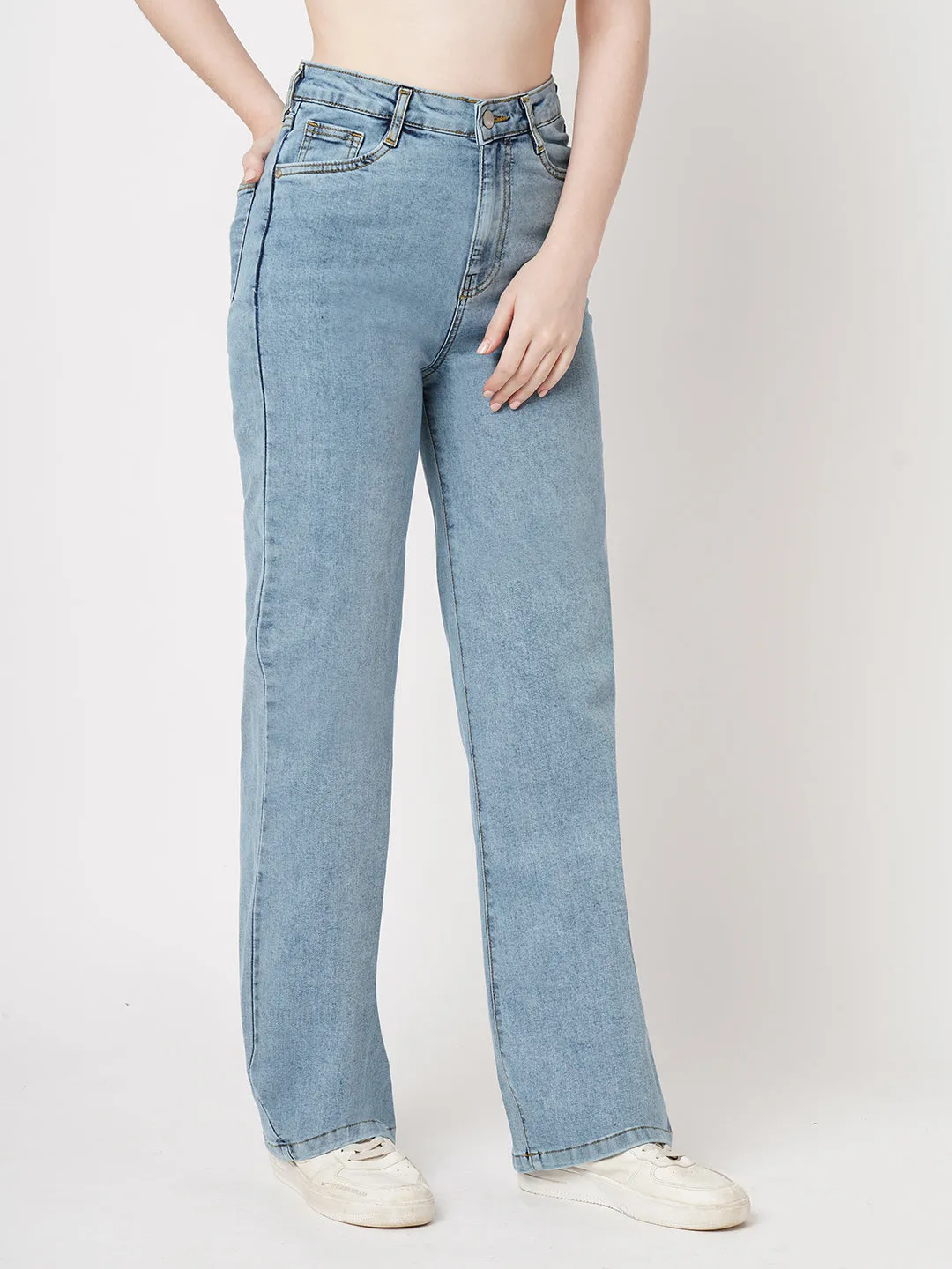 Women Black & Blue High-Rise Loose Straight Jeans