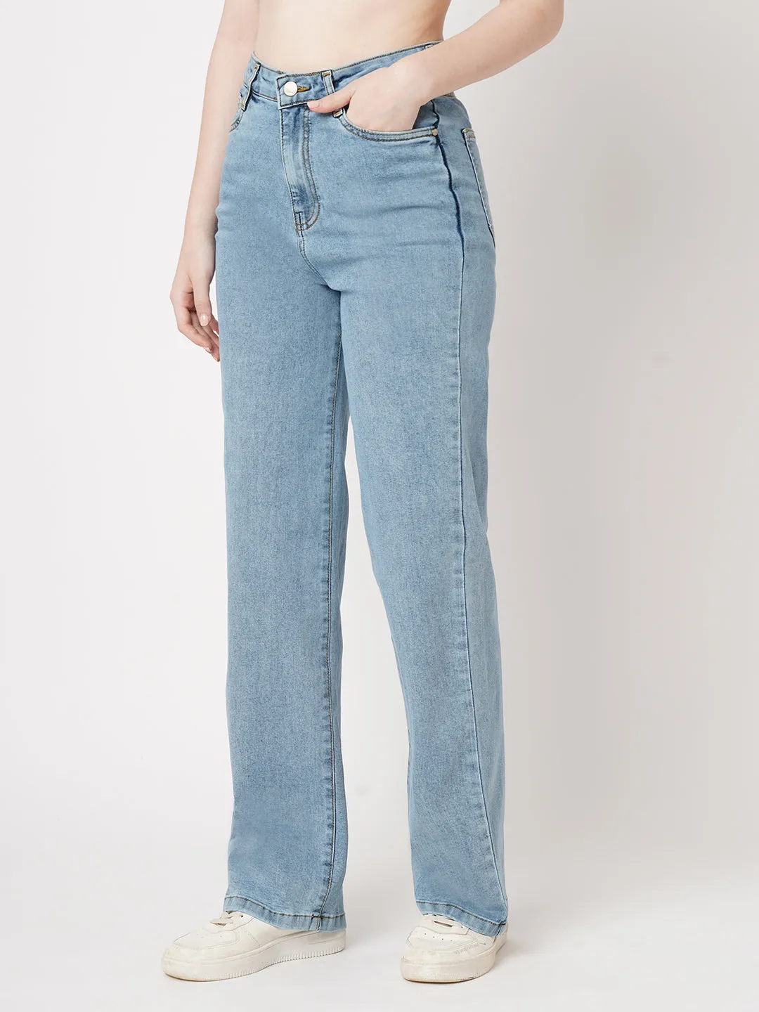 Women Black & Blue High-Rise Loose Straight Jeans