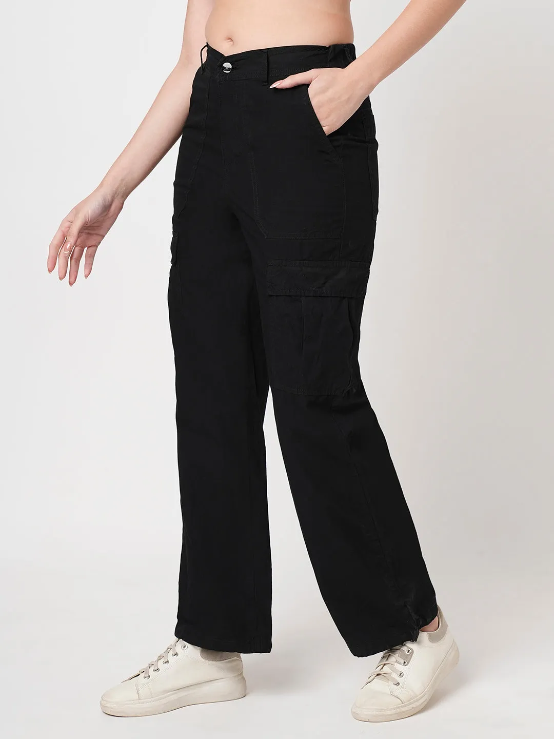 Women Black High-Rise Cargo