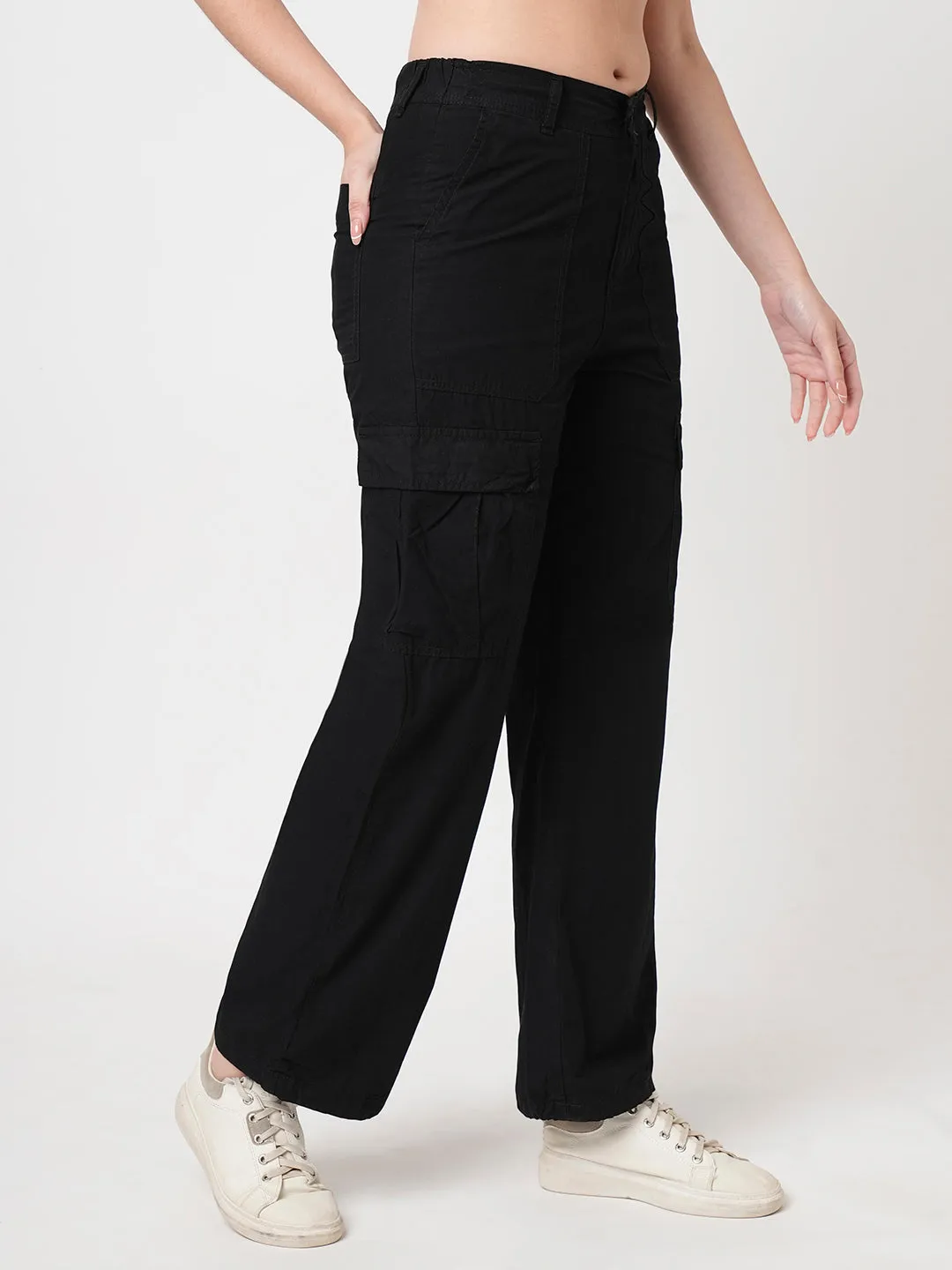Women Black High-Rise Cargo