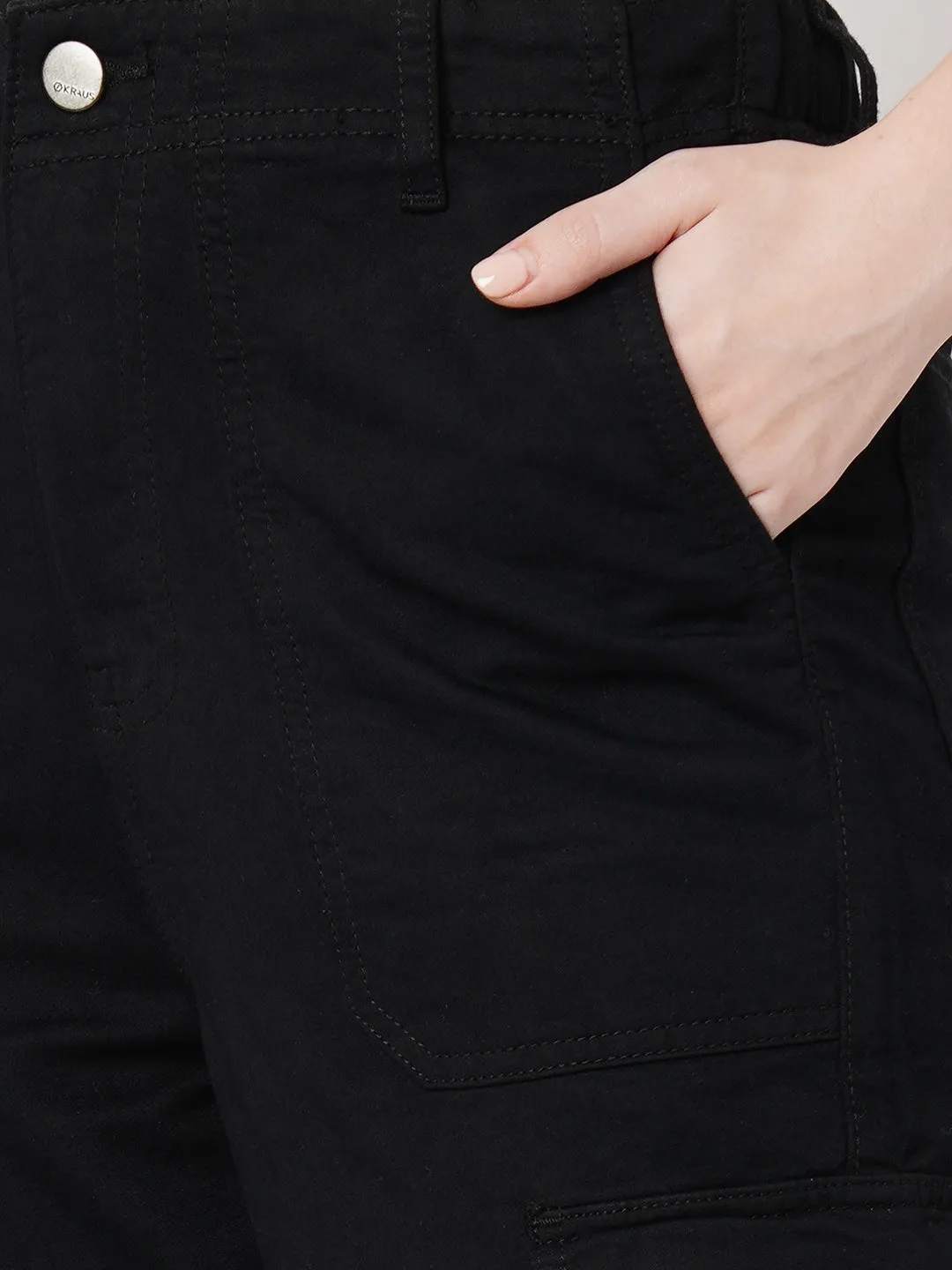 Women Black High-Rise Cargo