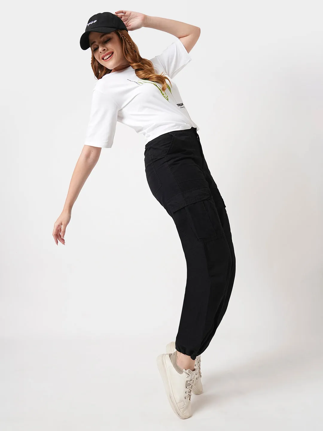 Women Black High-Rise Cargo