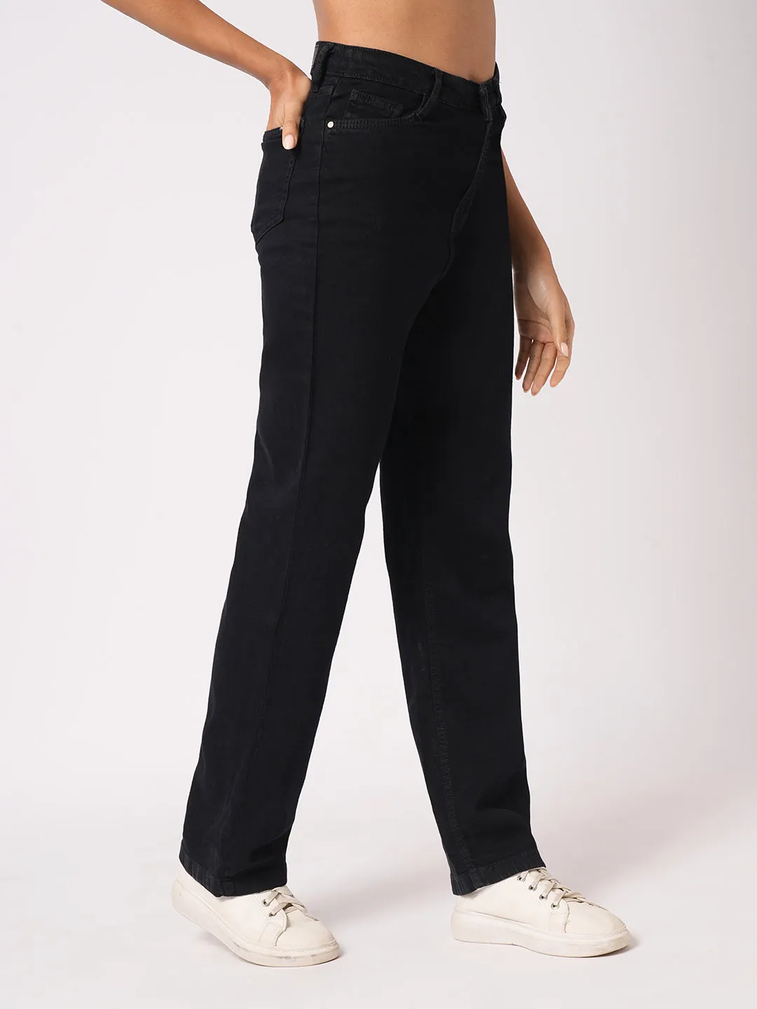 Women Black High-Rise Loose Straight Jeans