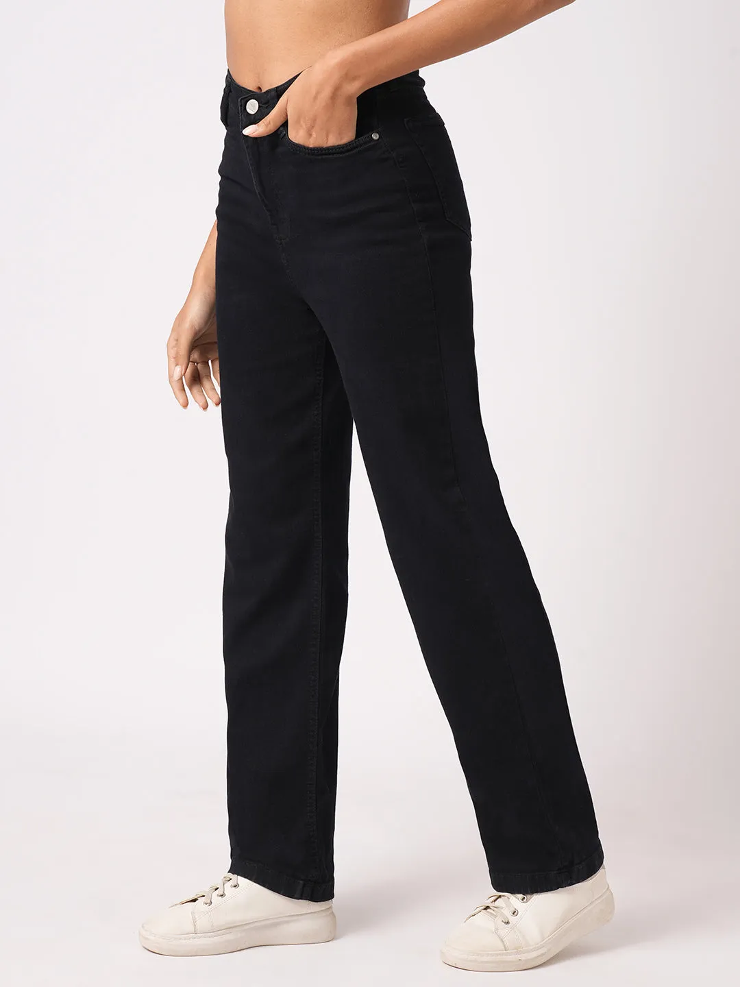 Women Black High-Rise Loose Straight Jeans