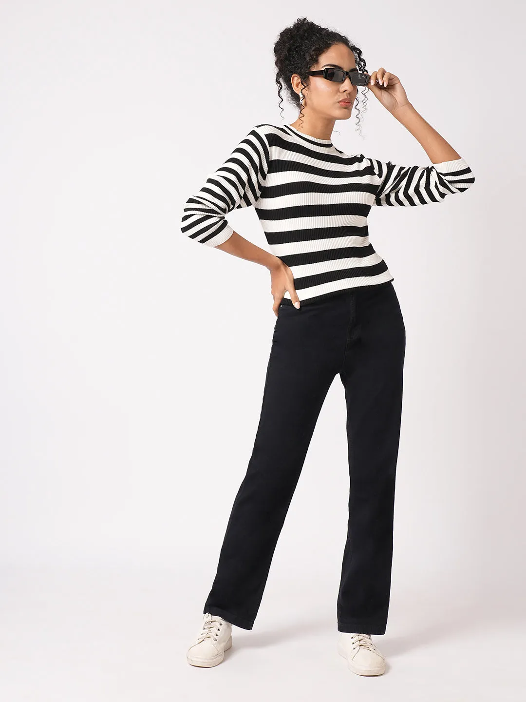 Women Black High-Rise Loose Straight Jeans