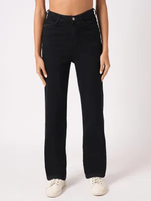 Women Black High-Rise Loose Straight Jeans