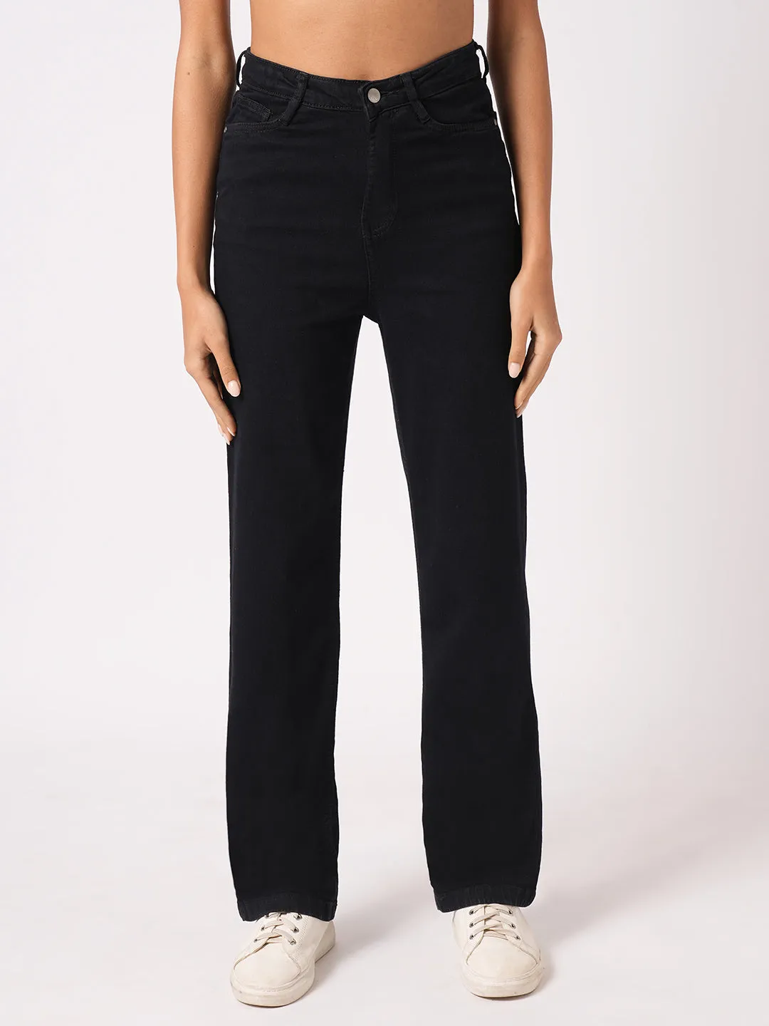 Women Black High-Rise Loose Straight Jeans