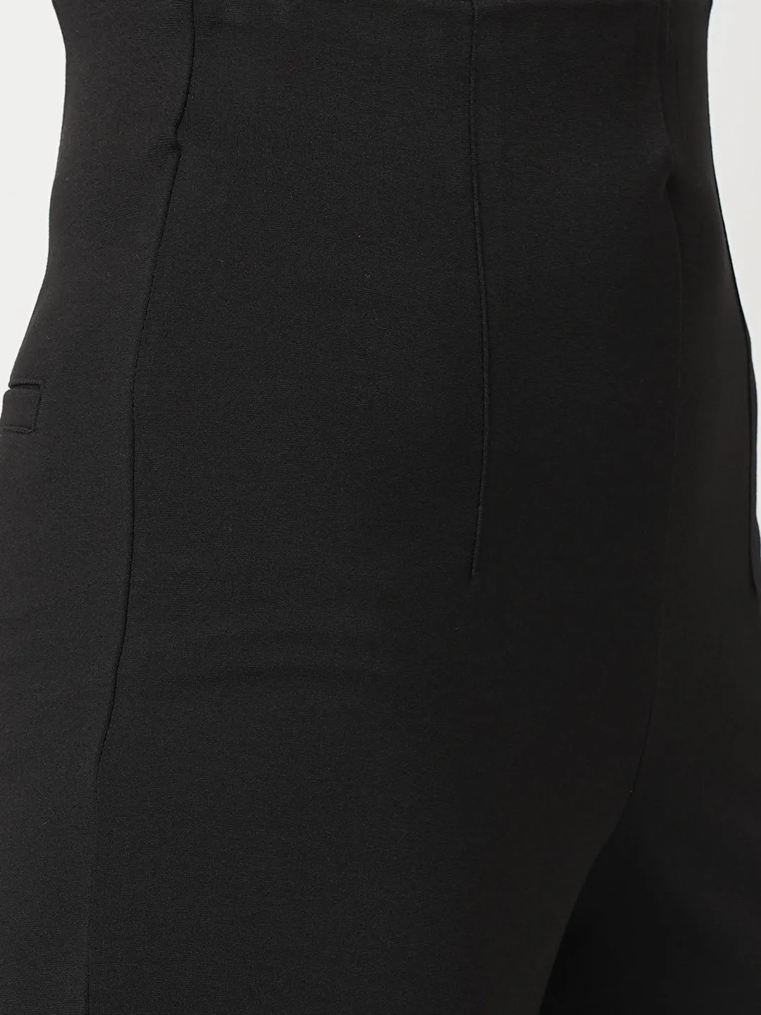 Women Black High-Rise Wide Leg Tregging
