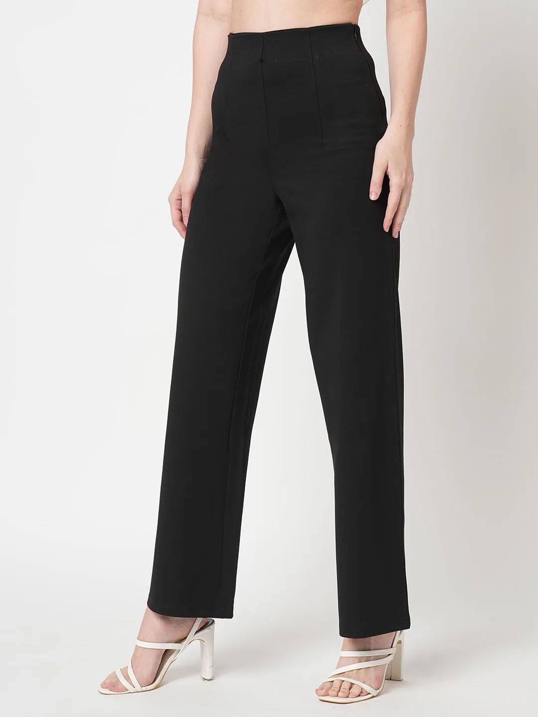 Women Black High-Rise Wide Leg Tregging