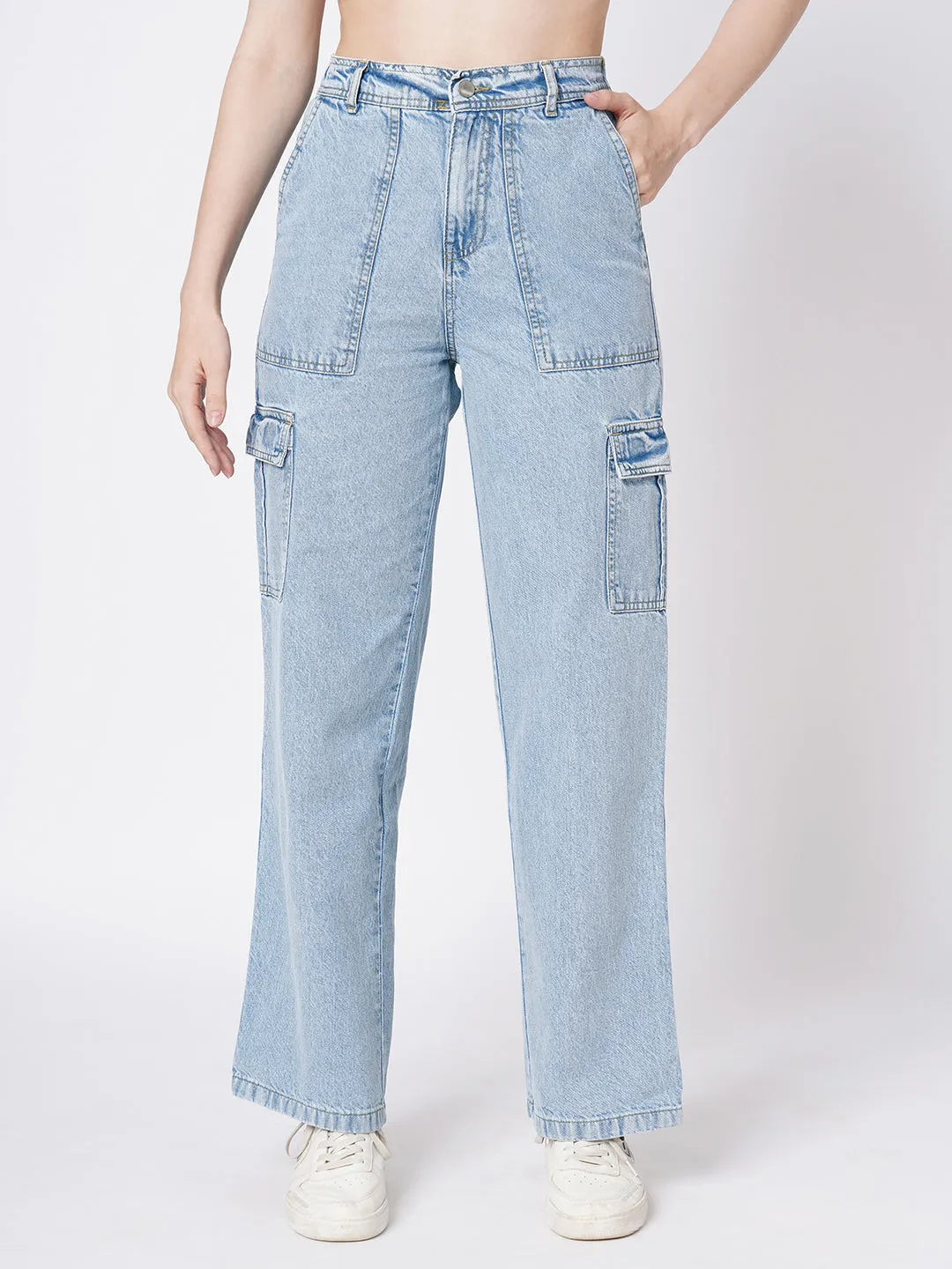 Women Blue High-Rise Cargo