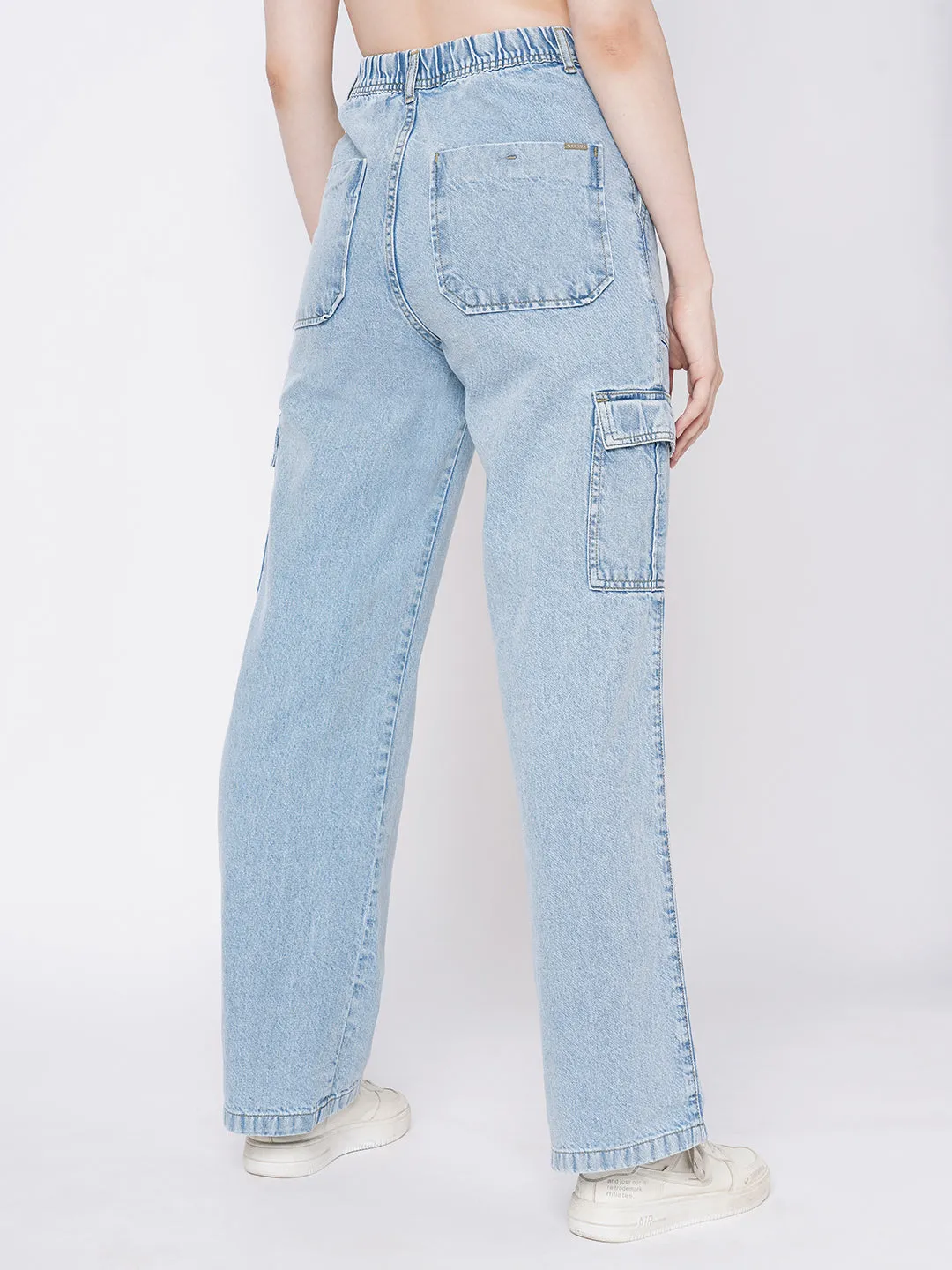 Women Blue High-Rise Cargo