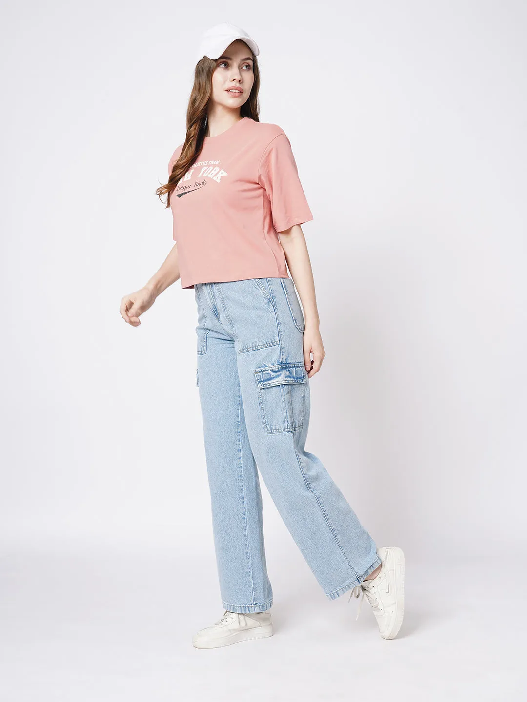 Women Blue High-Rise Cargo