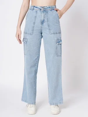Women Blue High-Rise Cargo