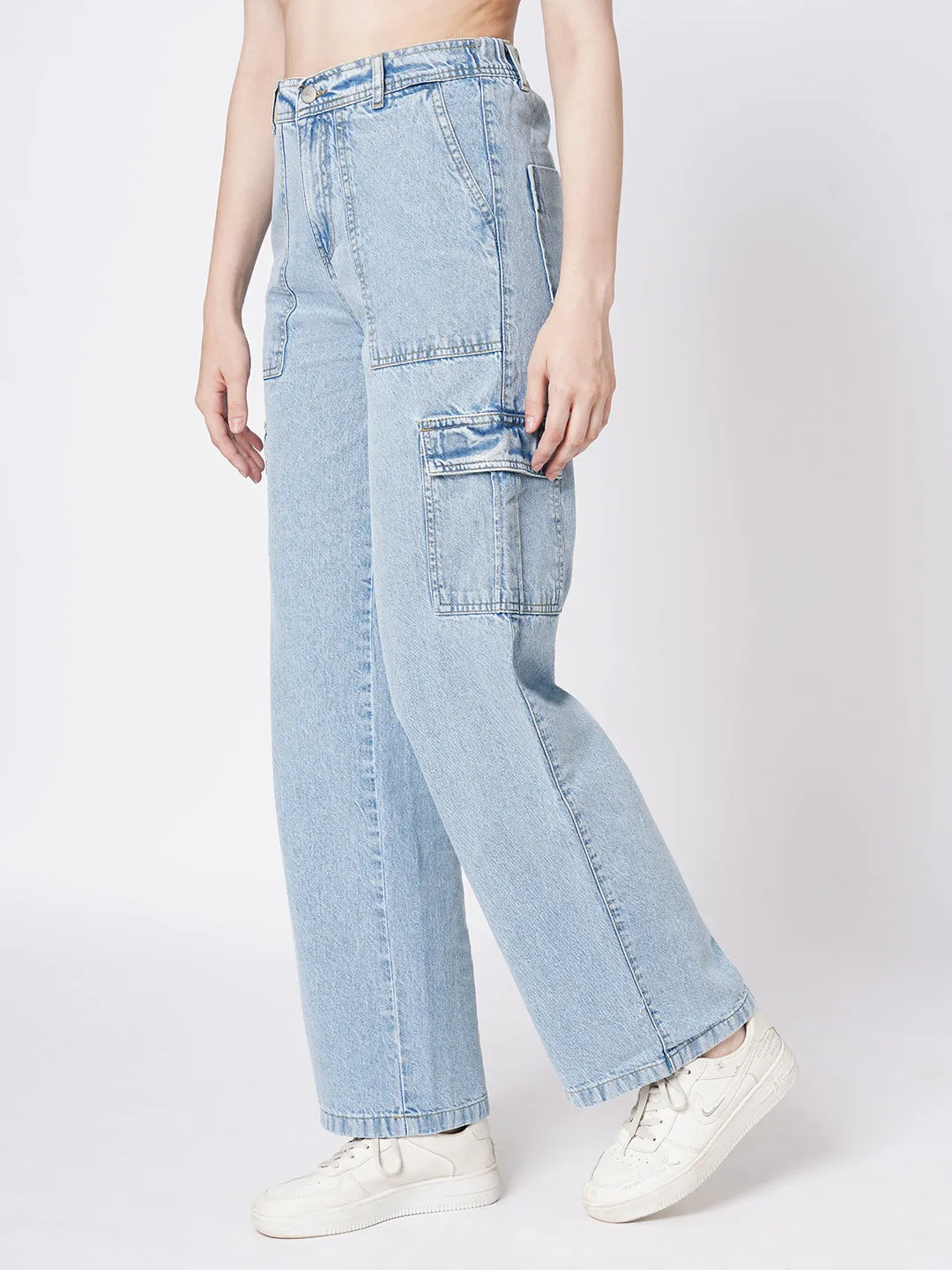 Women Blue High-Rise Cargo